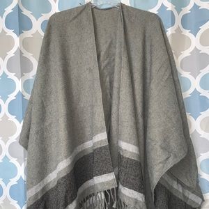 Grey Fringe Trimmed Shawl